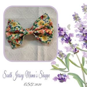 Vintage Fabric Handmade Hair Bow Pretty Yellow, Blue, Pink Flowers 100% Cotton